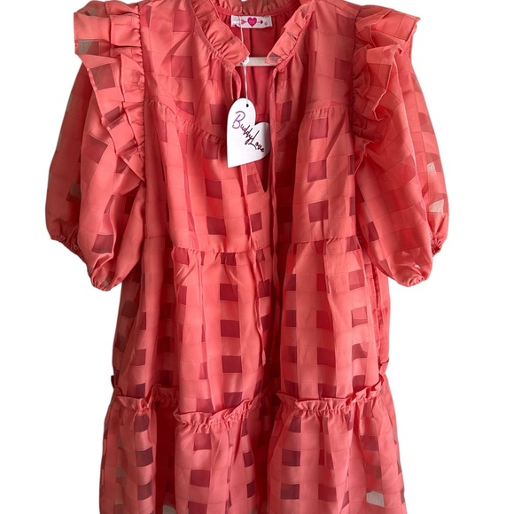 Buddy Love Coral Checkered Mini Dress - Picture 4 of 4